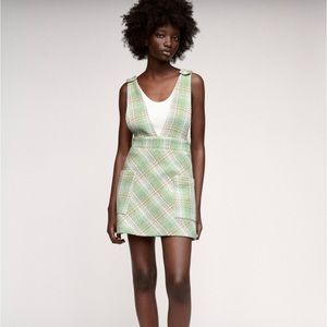 NWT ZARA TEXTURED PLAID PINAFORE DRESS SZ XS